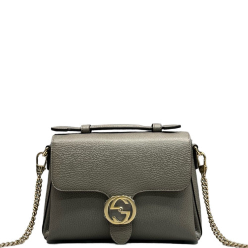 Gucci Small Interlocking G Top Handle Shoulder Bag Grained Calfskin Grey