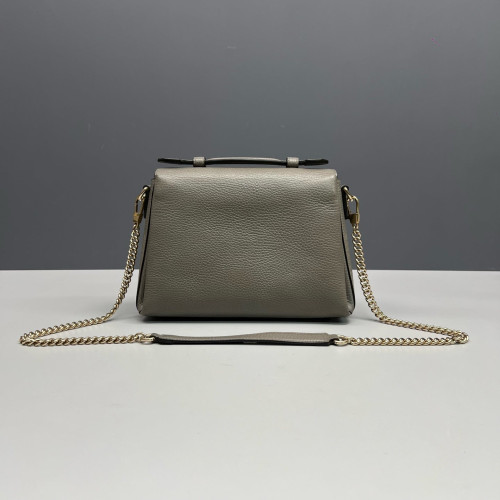 Gucci Small Interlocking G Top Handle Shoulder Bag Grained Calfskin Grey
