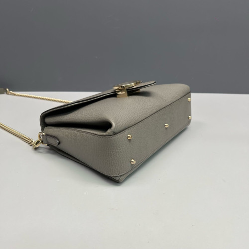 Gucci Small Interlocking G Top Handle Shoulder Bag Grained Calfskin Grey