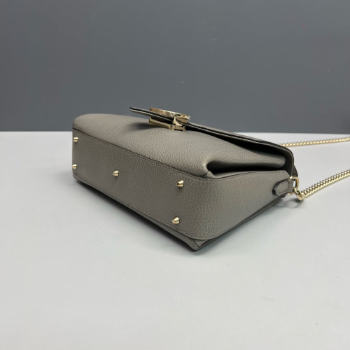 Gucci Small Interlocking G Top Handle Shoulder Bag Grained Calfskin Grey