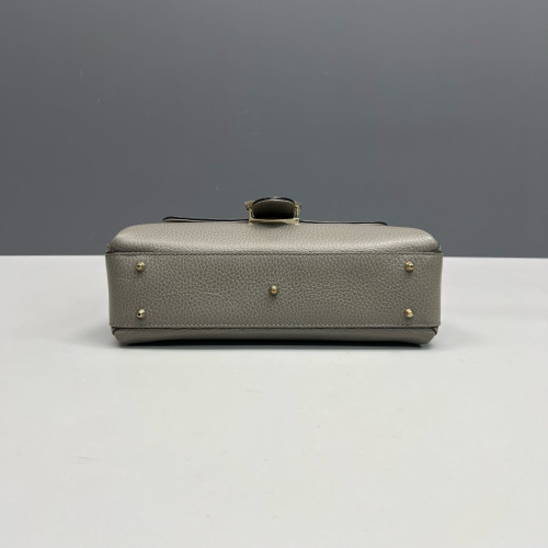 Gucci Small Interlocking G Top Handle Shoulder Bag Grained Calfskin Grey