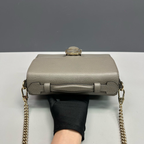 Gucci Small Interlocking G Top Handle Shoulder Bag Grained Calfskin Grey