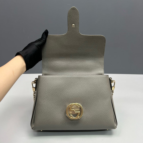 Gucci Small Interlocking G Top Handle Shoulder Bag Grained Calfskin Grey