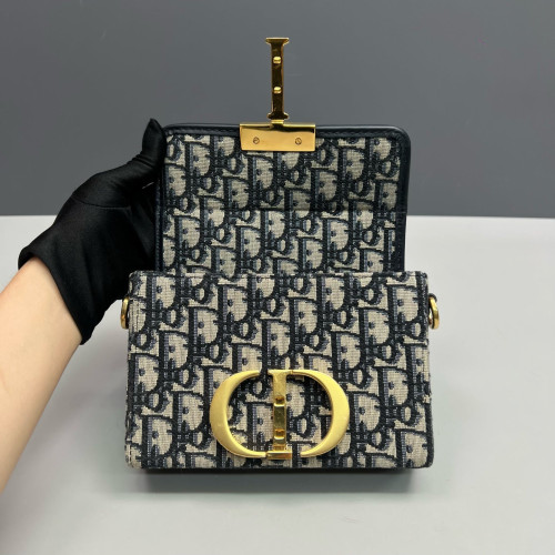 Dior 30 Montaigne Mini Box Bag Oblique Navy Beige Black