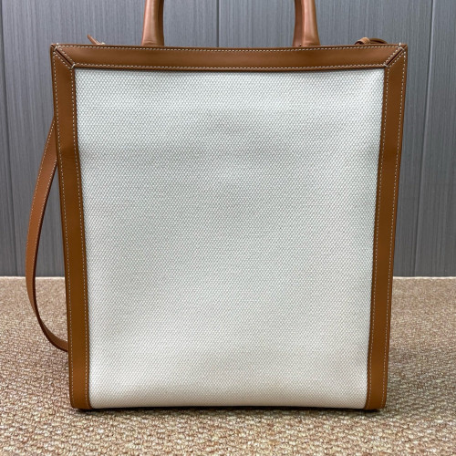 Celine Small Vertical Cabas Canvas Calfskin White Brown