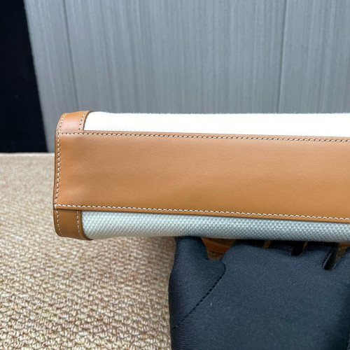 Celine Small Vertical Cabas Canvas Calfskin White Brown