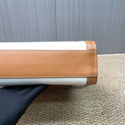 Celine Small Vertical Cabas Canvas Calfskin White Brown
