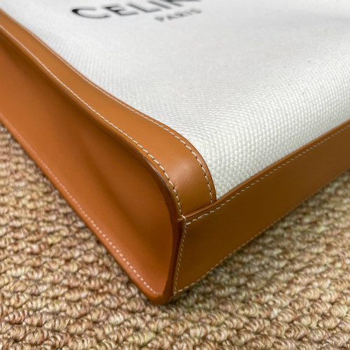 Celine Small Vertical Cabas Canvas Calfskin White Brown