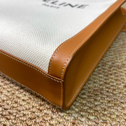 Celine Small Vertical Cabas Canvas Calfskin White Brown