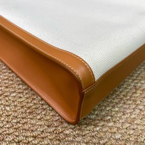 Celine Small Vertical Cabas Canvas Calfskin White Brown