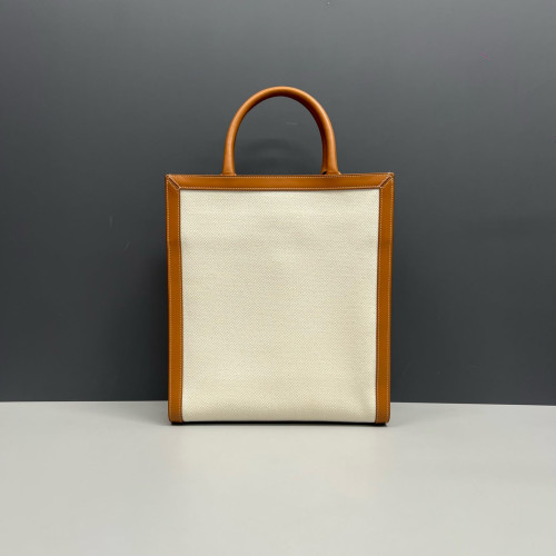 Celine Small Vertical Cabas Canvas Calfskin White Brown