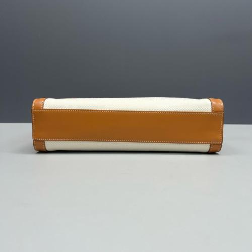 Celine Small Vertical Cabas Canvas Calfskin White Brown