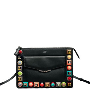 Fendi Studded Crossbody Bag Calfskin Black Rainbow