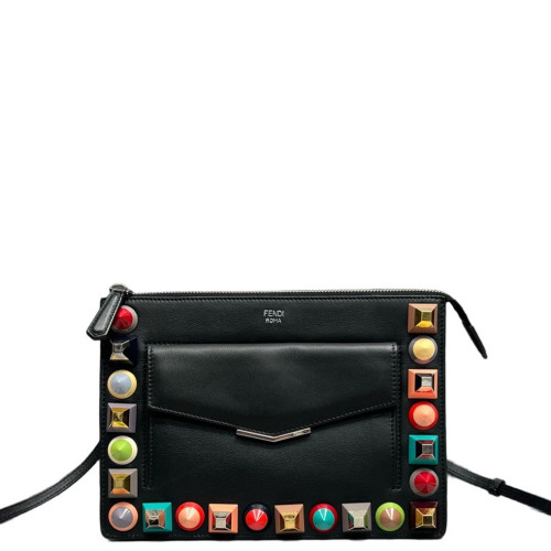 Fendi Studded Crossbody Bag Calfskin Black Rainbow