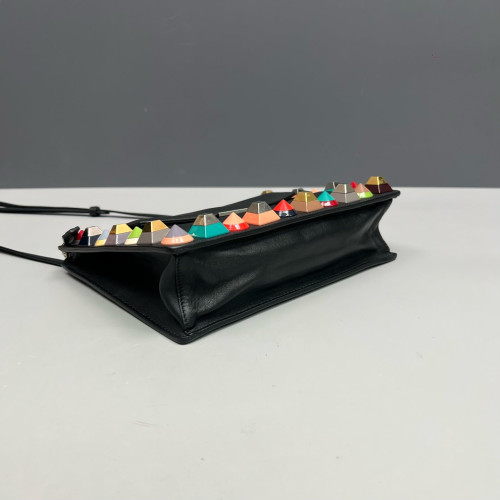 Fendi Studded Crossbody Bag Calfskin Black Rainbow