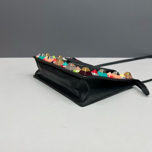 Fendi Studded Crossbody Bag Calfskin Black Rainbow