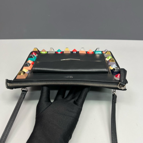 Fendi Studded Crossbody Bag Calfskin Black Rainbow