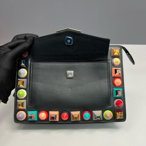 Fendi Studded Crossbody Bag Calfskin Black Rainbow