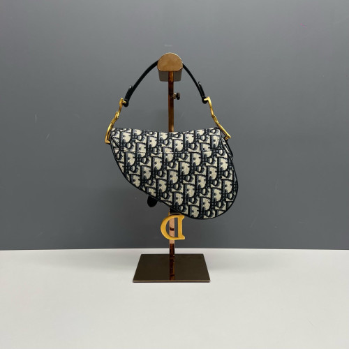 Dior Cannage Stitch Small Saddle Bag Oblique Blue