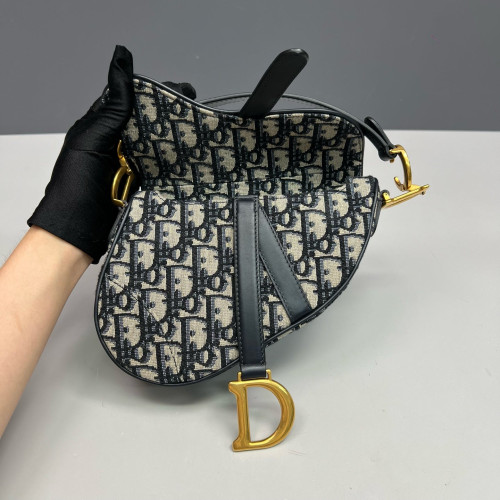Dior Cannage Stitch Small Saddle Bag Oblique Blue