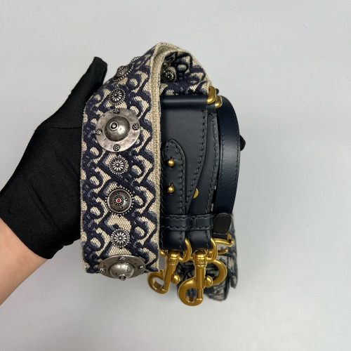 Dior Cannage Stitch Small Saddle Bag Oblique Blue