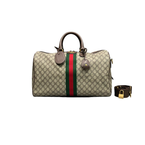 Gucci Duffle Bag GG Supreme Monogram Beige Brown Green