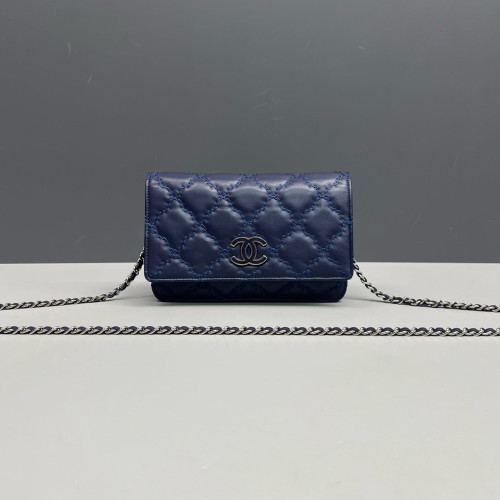 Chanel Diamond Stitch Wallet On Chain Calfskin Dark Blue Chanel Diamond Stitch Wallet On Chain Calfskin Dark Blue