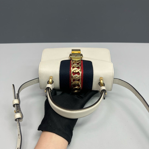 Gucci Web Mini Sylvie Top Handle Calfskin White Gucci Web Mini Sylvie Top Handle Calfskin White