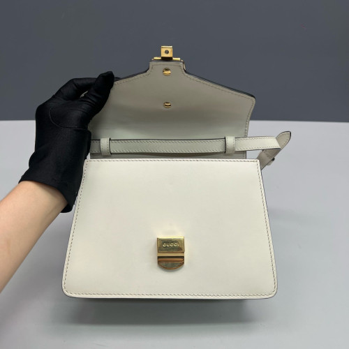 Gucci Web Mini Sylvie Top Handle Calfskin White Gucci Web Mini Sylvie Top Handle Calfskin White