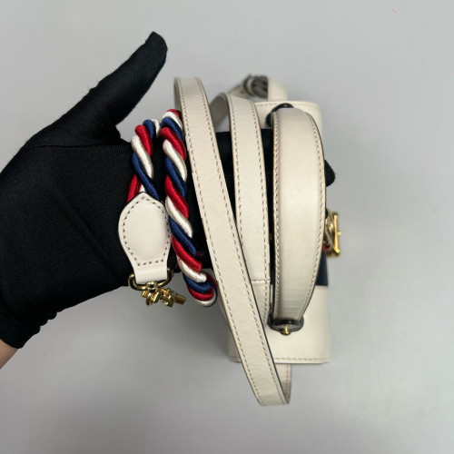 Gucci Web Mini Sylvie Top Handle Calfskin White Gucci Web Mini Sylvie Top Handle Calfskin White