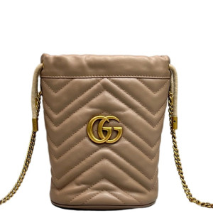 Gucci Matelasse Mini GG Marmont Bucket Bag Calfskin Natural Tan