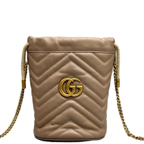 Gucci Matelasse Mini GG Marmont Bucket Bag Calfskin Natural Tan