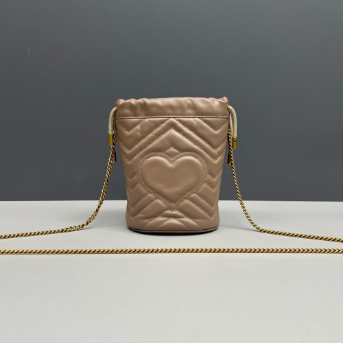 Gucci Matelasse Mini GG Marmont Bucket Bag Calfskin Natural Tan