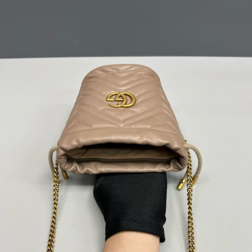 Gucci Matelasse Mini GG Marmont Bucket Bag Calfskin Natural Tan