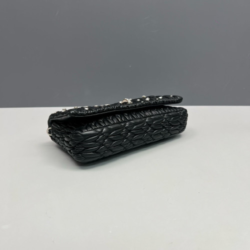 Miu Miu Strass Matelasse Crystal Flap Clutch Crumpled Lambskin Black