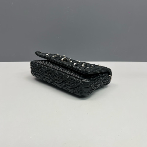 Miu Miu Strass Matelasse Crystal Flap Clutch Crumpled Lambskin Black