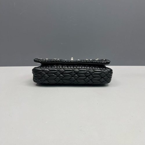 Miu Miu Strass Matelasse Crystal Flap Clutch Crumpled Lambskin Black