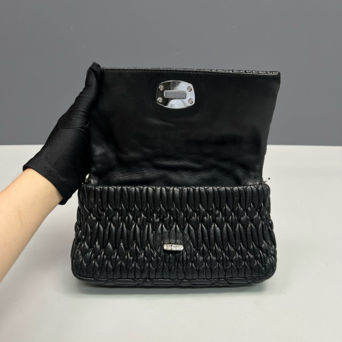 Miu Miu Strass Matelasse Crystal Flap Clutch Crumpled Lambskin Black