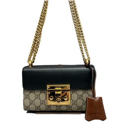 Gucci Small Padlock Shoulder Bag GG Monogram Black Brown Beige
