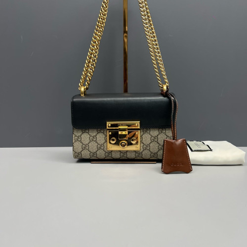 Gucci Small Padlock Shoulder Bag GG Monogram Black Brown Beige