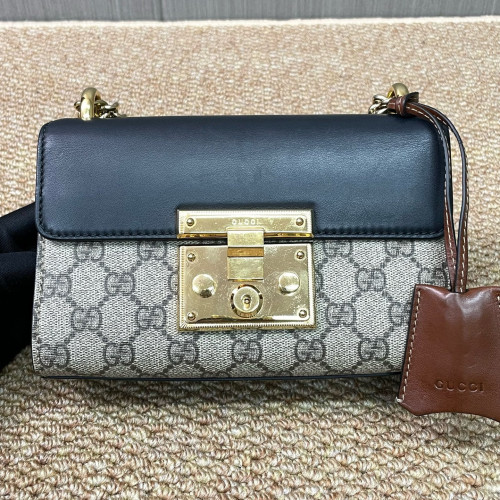 Gucci Small Padlock Shoulder Bag GG Monogram Black Brown Beige