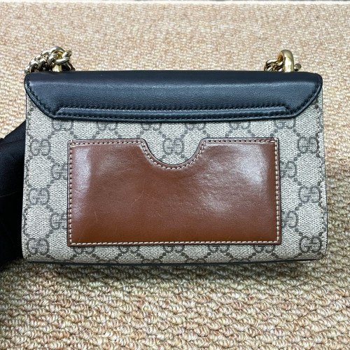 Gucci Small Padlock Shoulder Bag GG Monogram Black Brown Beige