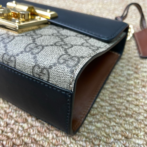 Gucci Small Padlock Shoulder Bag GG Monogram Black Brown Beige