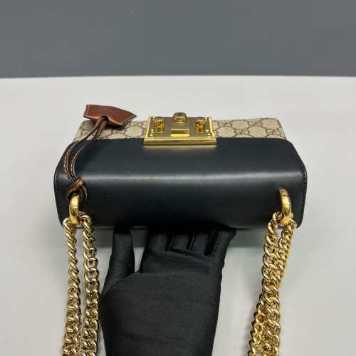 Gucci Small Padlock Shoulder Bag GG Monogram Black Brown Beige