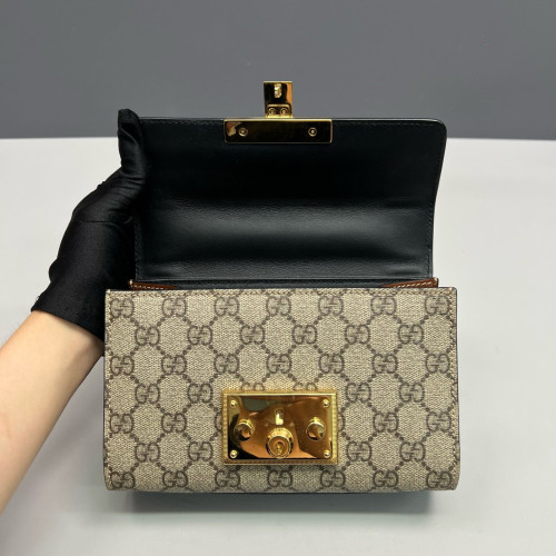 Gucci Small Padlock Shoulder Bag GG Monogram Black Brown Beige