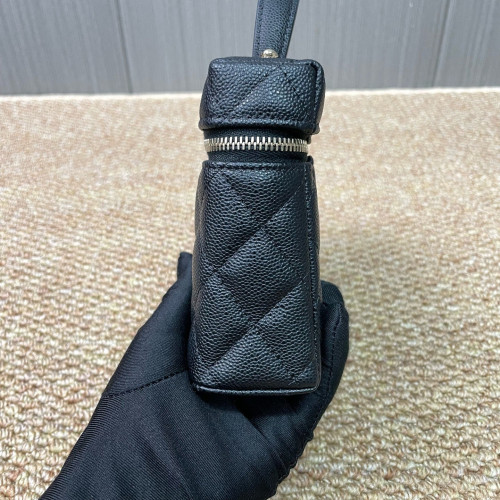 Chanel Quilted Top Handle Slim Vanity Case With Chain Grained Calfskin Black