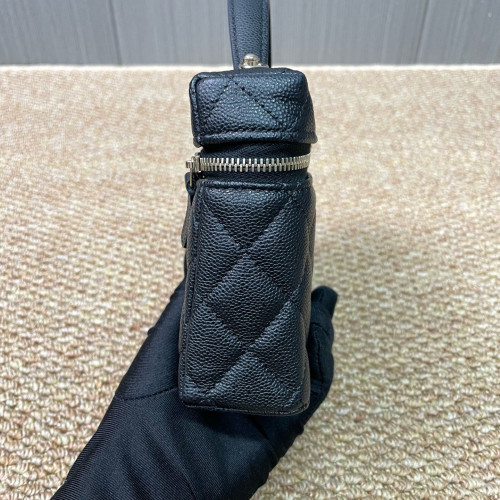 Chanel Quilted Top Handle Slim Vanity Case With Chain Grained Calfskin Black