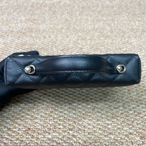 Chanel Quilted Top Handle Slim Vanity Case With Chain Grained Calfskin Black