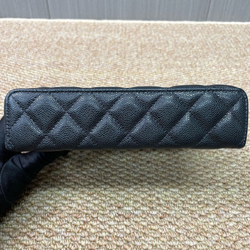 Chanel Quilted Top Handle Slim Vanity Case With Chain Grained Calfskin Black