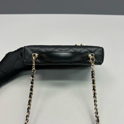 Chanel Quilted Top Handle Slim Vanity Case With Chain Grained Calfskin Black